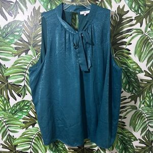 NSR Teal Sleeveless Blouse with Bow Detail